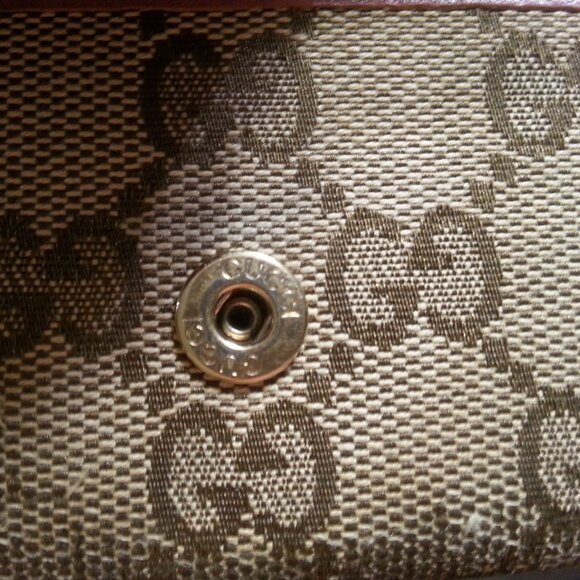 Vintage Gucci Key Holder Gold Heart Monogram Canvas Denim Tan Pink Snap - Picture 15 of 15